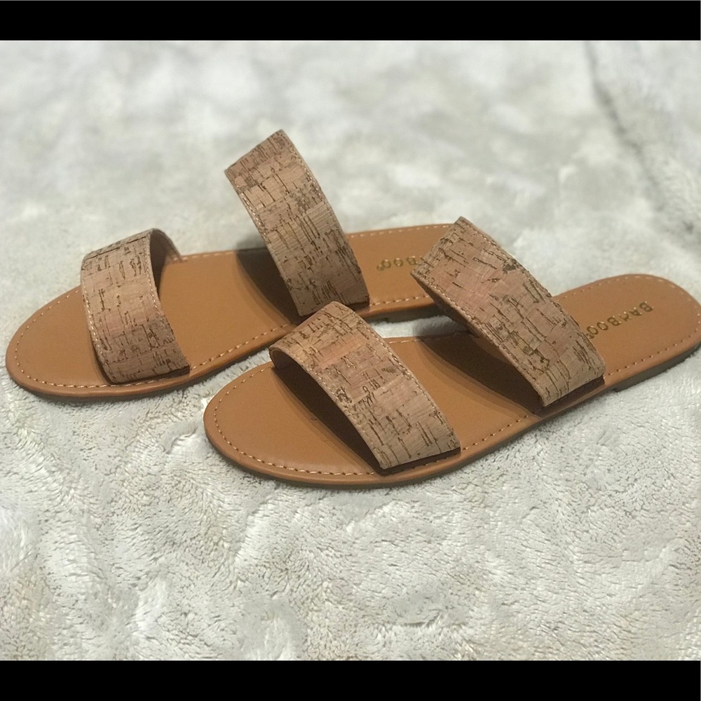 Double strap faux cork sandals